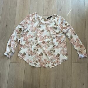 Rose & Olive Women’s Pink and Green  Floral Blouse Sz L